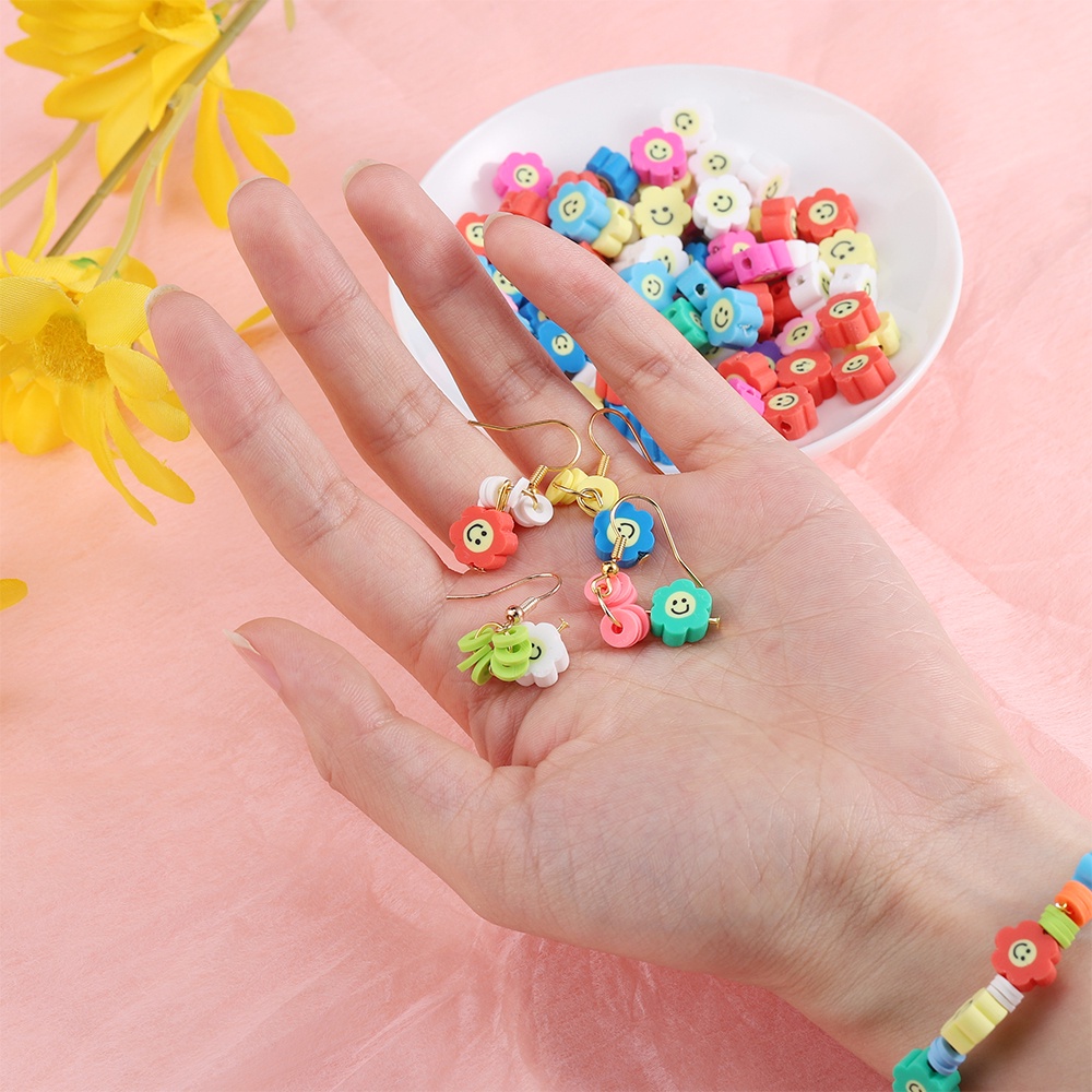 Set 100 hạt cườm hình bông hoa hướng dương màu sắc làm dây đeo mắt kính/ dây chuyền / vòng tay thủ công DIY đẹp mắt