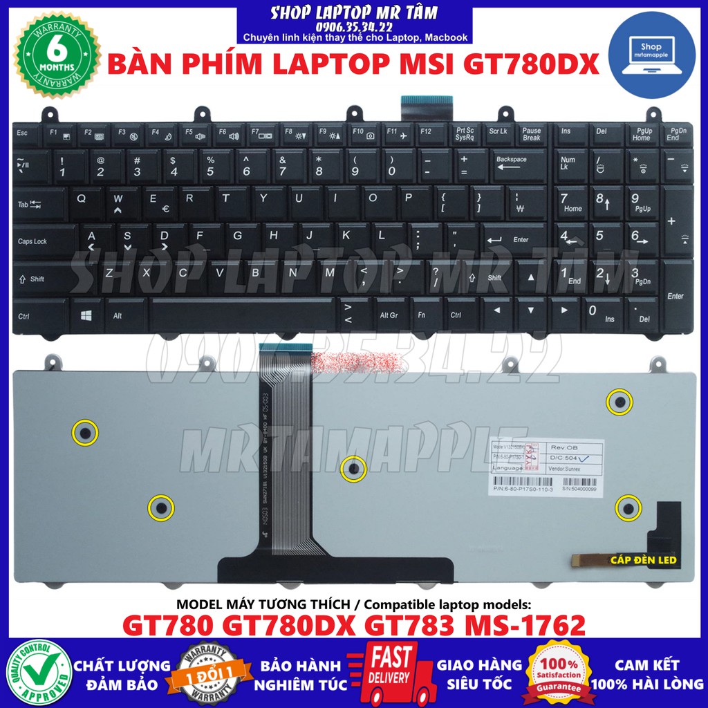 (KEYBOARD) BÀN PHÍM LAPTOP MSI GT780DX dùng cho GT60 GT70 GT780 GT780DX GT783 MS-1762
