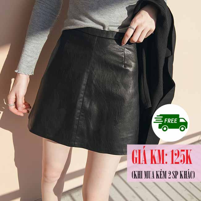 [Hàng có sẵn]Chân váy da chữ A Ulzzang Quảng Châu VDN14