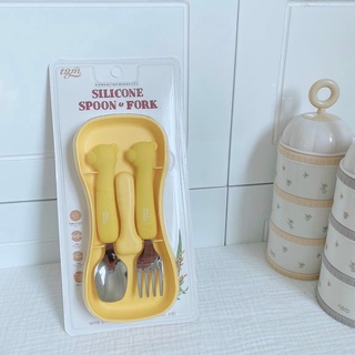 SET THÌA + DĨA SILICON CÁN INOX DÀI CHO BÉ