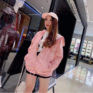 [Ảnh thật trải sàn] Áo khoác dù màu hồng loang tay dài phối nón [N2501]
