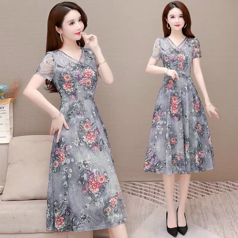 Đầm voan lụa nữ cao cấp mềm mát hoạ tiết thanh lịch QCNP4215