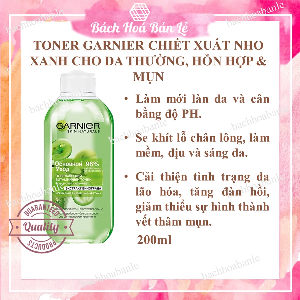 Nước hoa hồng Garnier nho xanh Da thường và da hỗn hợp