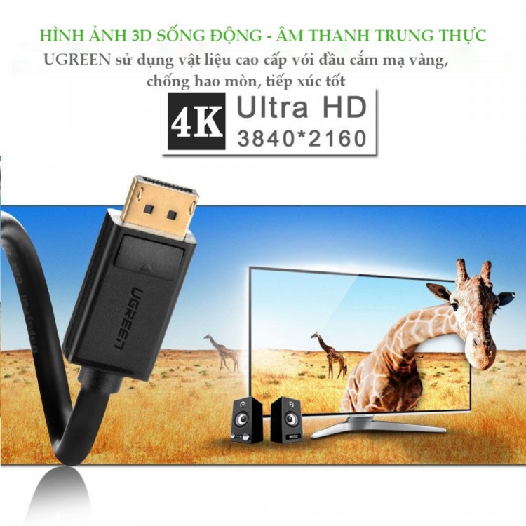 Cáp DisplayPort to HDMI hỗ trợ 1920x1200 dài 1m 2m 3m 5m UGREEN DP101 - Hàng chính hãng