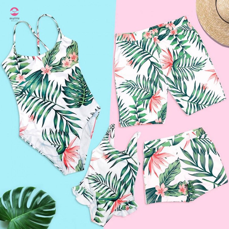 Bikini hoạ tiết in thiết kế hở lưng chất liệu nhanh khô cho gia đình