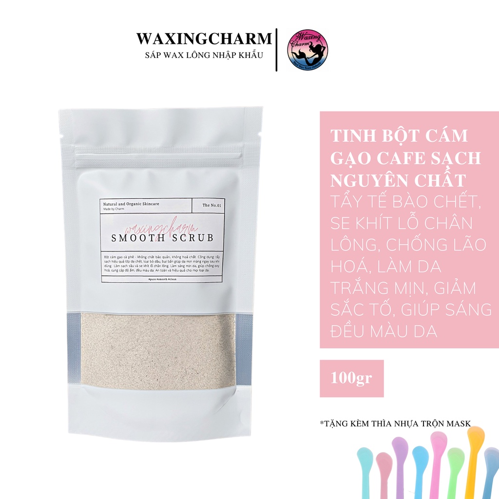 Tinh Bột Cám Gạo Cafe WaxingCharm Tẩy Da Chết, Sáng Mịn, Sạch Sâu Tặng Kèm Thìa Nhựa Trộn Mask