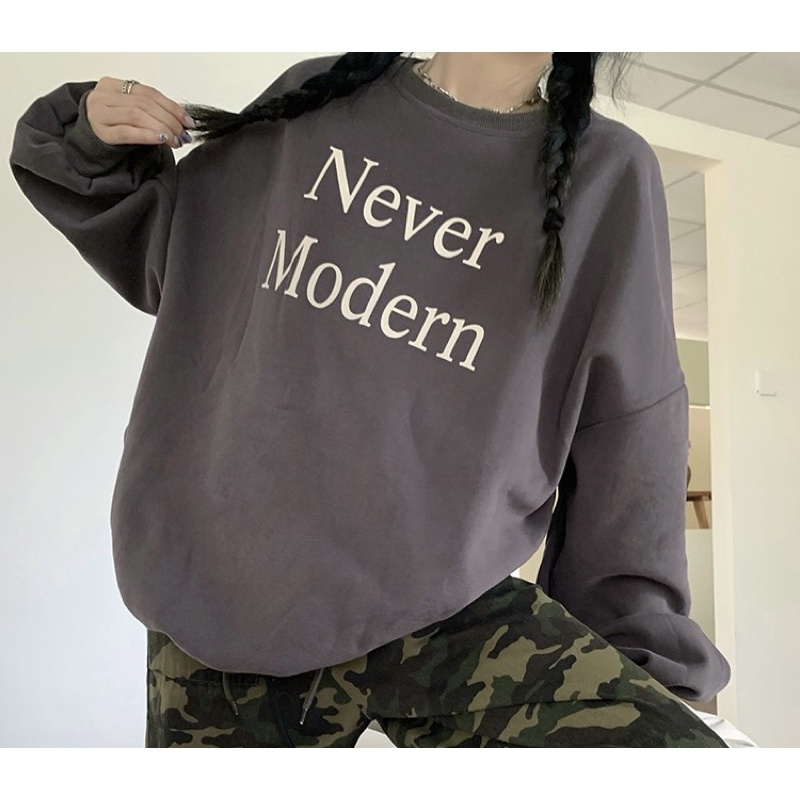 Áo sweater nỉ nam nữ form rộng chất nỉ bông 2 lớp dày đẹp in hình never