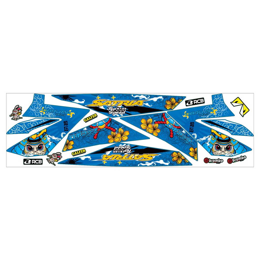 Tem Rời Satria mẫu daruma màu xanh trắng đen vàng