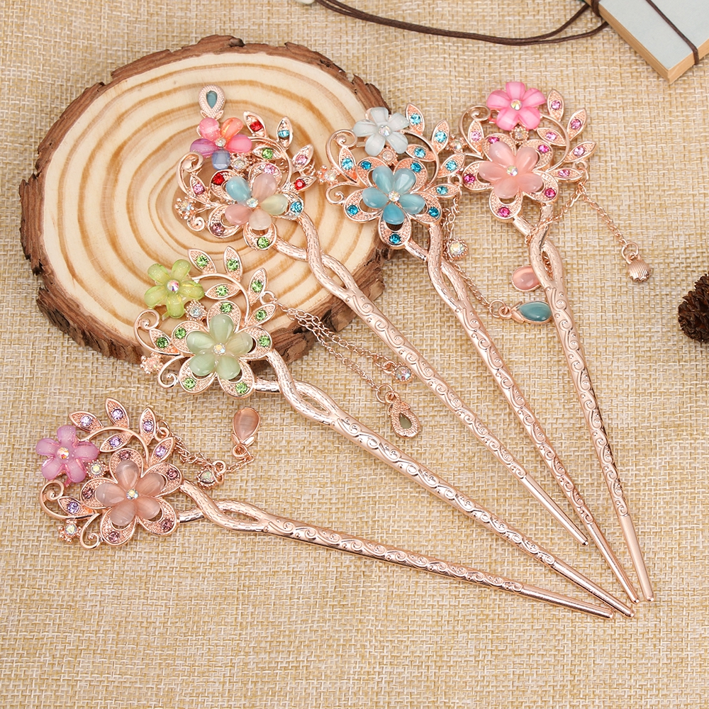 Trâm cài tóc mặt hoa nhiều màu sắc phong cách cổ trang Trung Hoa