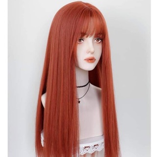 Tóc giả nguyên đầu duỗi thẳng màu đỏ cam