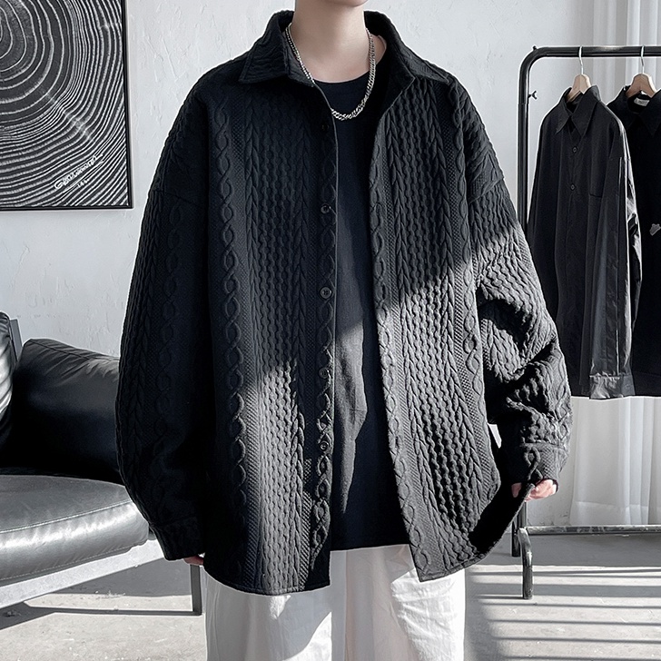 Áo sơ mi nam áo sơ mi nam nữ vải jacquard đơn giản phong cách Hàn Quốc áo sơ mi unisex đơn màu trơn thời trang áo sơ mi cặp đôi giản dị ve áo