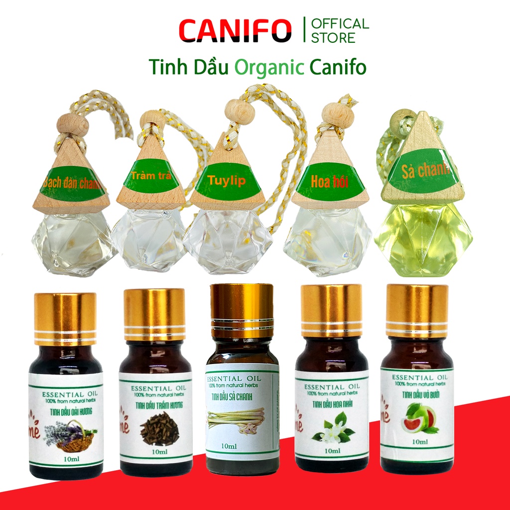 Tinh Dầu Thiên Nhiên 10ML CANIFO, sả chanh, quế, hoa lài, hoa hồng, tràm, oải hương, xả chanh, cafe, bạc hà, cam ngọt