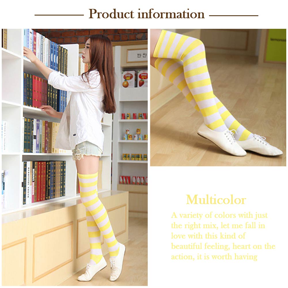 Vớ Cotton Dệt Kim Cổ Cao Qua Đầu Gối Kẻ Sọc 12 Màu Ấm Áp Thời Trang Cho Nữ