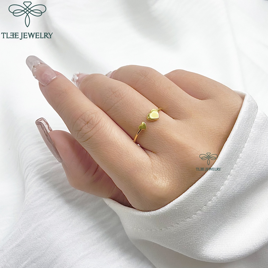 Nhẫn bạc nữ TLEE tim dẹt mạ vàng 14k cao cấp TleeJewelry A0114