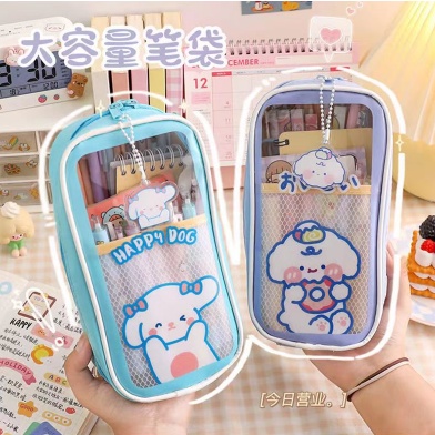 Túi đựng bút trong suốt nhiều ngăn cỡ lớn chống thấm nước in hoạt hình dễ thương - MyNa Mart