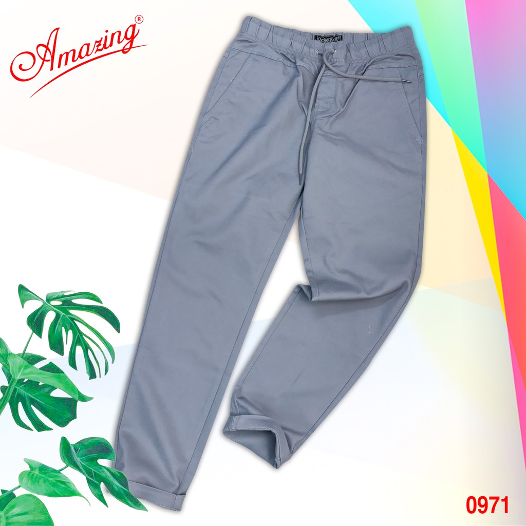 Quần Baggy form suông Amazing lưng chun, dây rút, ống nhỏ, vải kaki co giãn nhẹ, phong cách Unisex Hàn Quốc