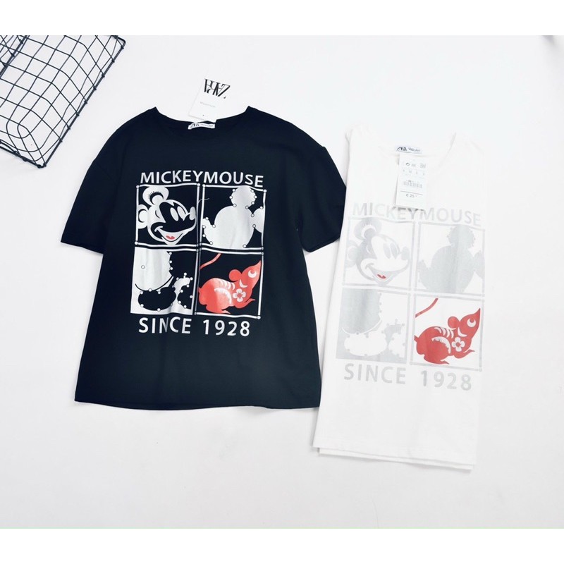 Áo thun Zara vnxk Mickey 1928 nhủ bạc