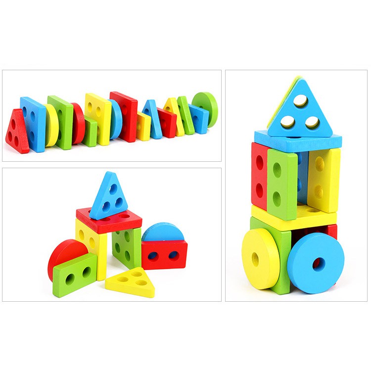Bộ xếp cọc hình học - giáo cụ Montessori - Smart Baby Toys - Bé Mầm Shop 1️⃣1️⃣