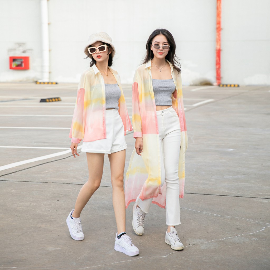 Áo sơ mi Ombre chiffon Oversized tay dài [VR7 hoặc VR9]