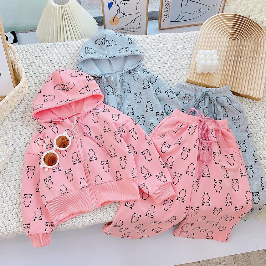 Bộ Quần Áo Trẻ Em Dài Tay Có Mũ In Full Hình Gấu Trúc Quần Loe Ống Rộng Cho Bé Từ 10-22kg M