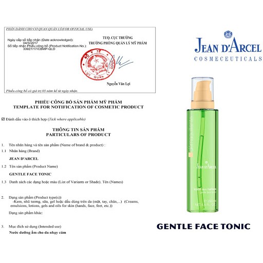 [HÀNG CÔNG TY] Nước Cân Bằng Nước Hoa Hồng Toner Cho Da Khô Và Da Nhạy Cảm Jean D'Arcel Gentle Face Tonic 250m