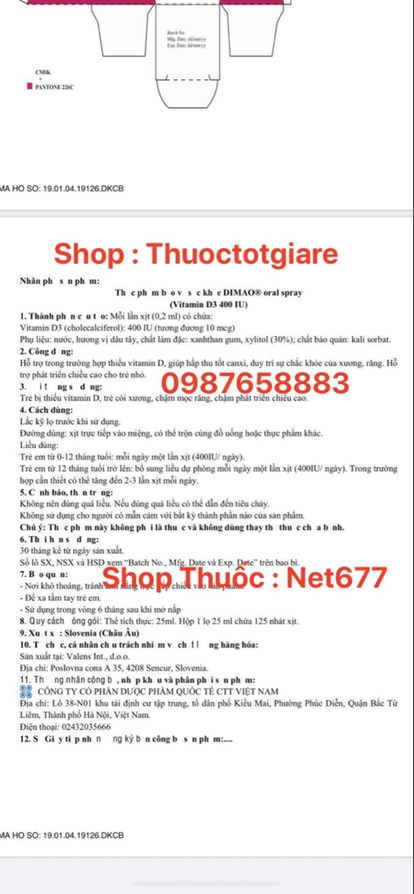 [ Mẫu mới, Kèm quà tặng ] Dimao Vitamin D3 400 IU - Dạng xịt ( Chính hãng / Hạn SD 2022 )