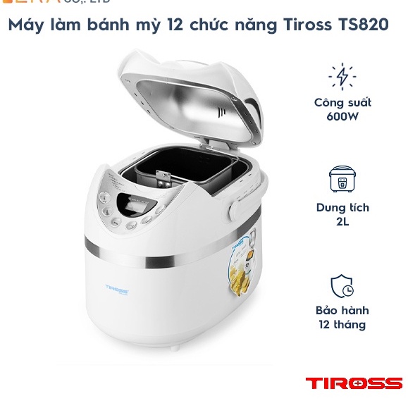 [Mã ELHADEV giảm 4% đơn 300K] Máy làm bánh mỳ tiross 600w TS820 ,Sản Phẩm Chính Hãng, Bảo Hành 12 Tháng