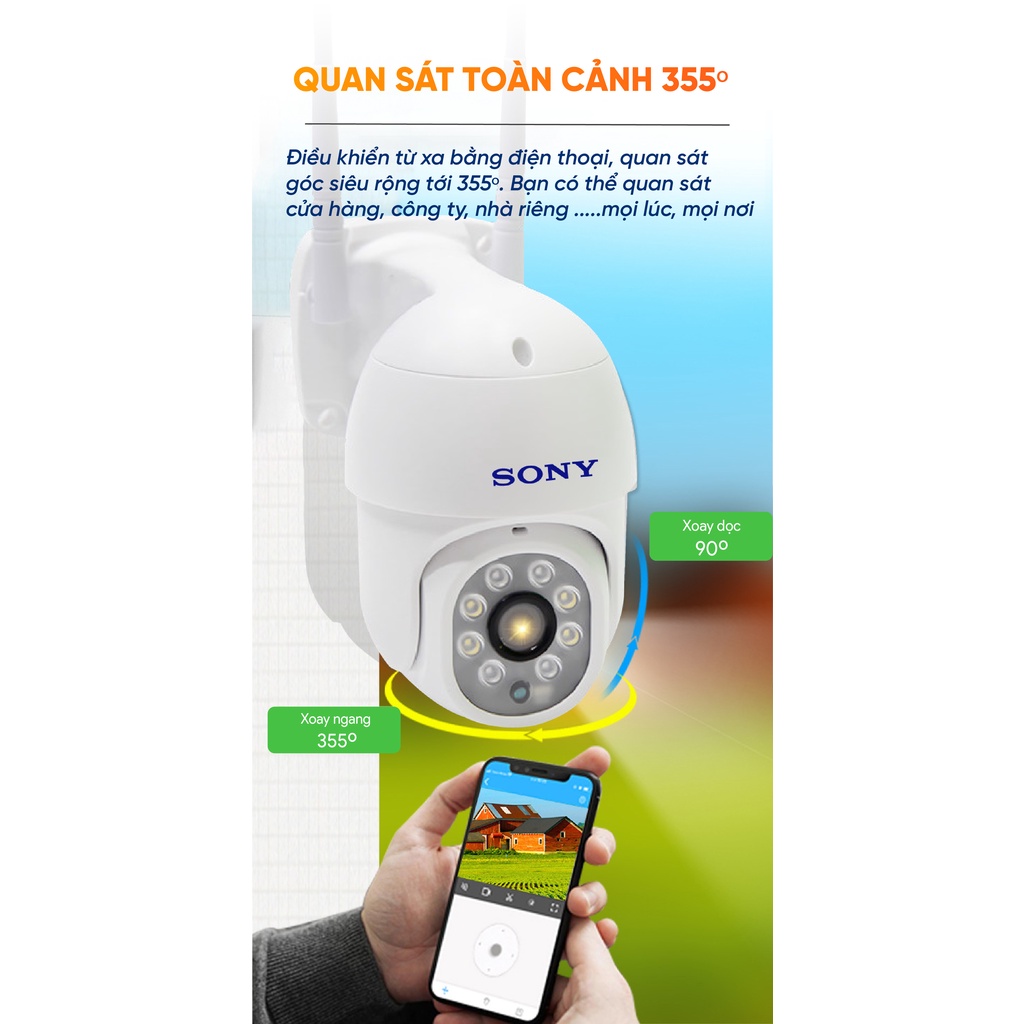 Camera wifi ngoài trời SONY 23HS200 2.0MP Full HD, đàm thoại 2 chiều, xoay 360 độ, hỗ trợ thẻ nhớ lên tới 128G