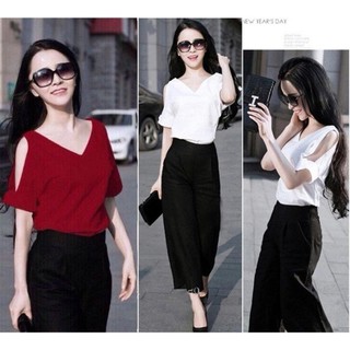 SET BỘ ĐỒ KHOÉT TAY PHỐI QUẦN ỐNG RỘNG CULOTTES có