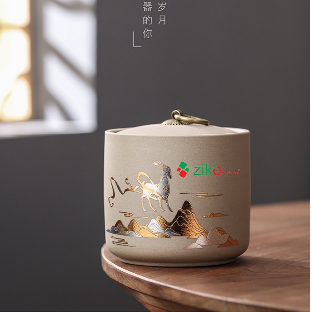 Hũ Đựng Trà Tử Sa Hũ trà nham sa 450ml màu sữa nham sa sang trọng Hà Nội 4 mẫu giao ngẫu nhiên