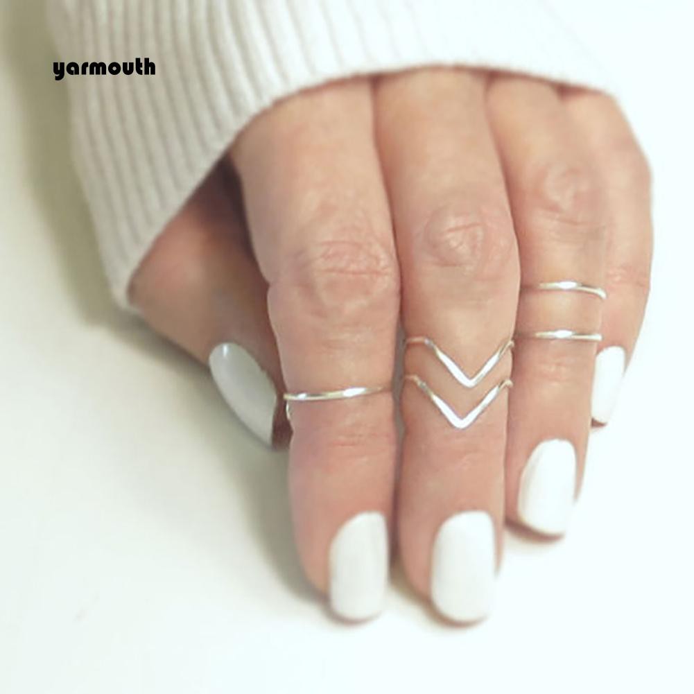 Set 5 Nhẫn Đeo Khớp Ngón Tay Kim Loại Thời Trang Nữ