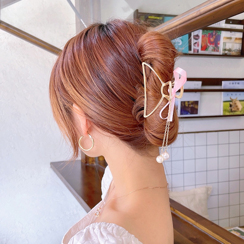 Kẹp tóc càng cua đính ngọc trai phối tua rua thời trang Hàn Quốc cho nữ