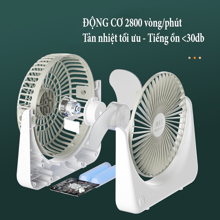 Quạt Để Bàn, Quạt Tích Điện Xoay Linh Hoạt 360 độ Cổng Sạc USB tiện lợi Q1