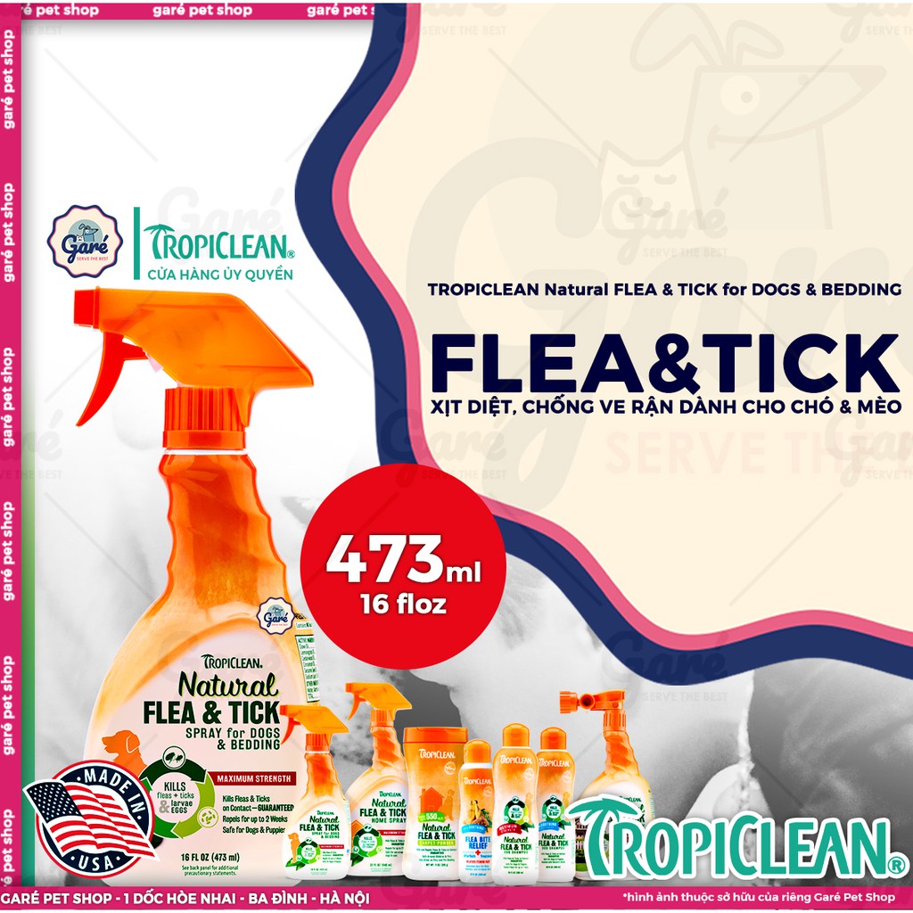 Bộ sưu tập diệt Ve Rận Bọ chét & Trứng ký sinh cho Chó Mèo TropiClean Natural Kill Fleas Flea, Ticks