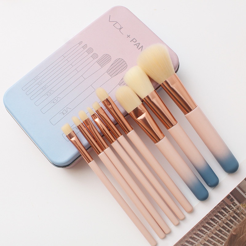 Set 9 cọ trang điểm GDTIMA èm hộp thiếc màu gradient xinh xắn