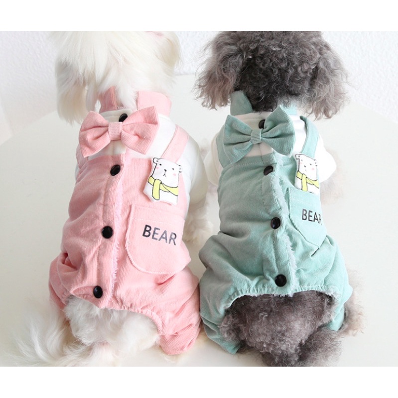 Bộ 4 chân yếm Bear nơ cute cho thú cưng, áo ấm chó mèo