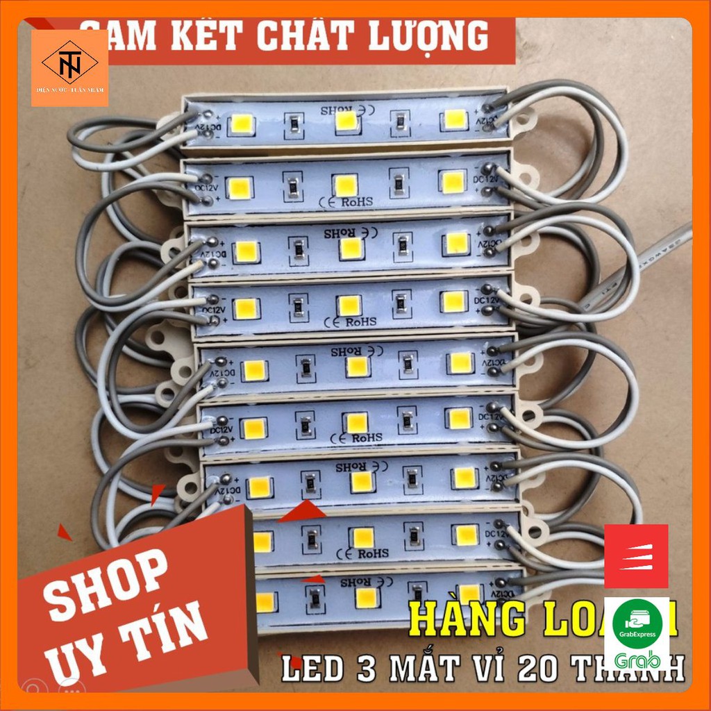 Đèn LED 3 mắt samsung, phủ silicon chống nước, 12V, vỉ 20 thanh. - TN Shop