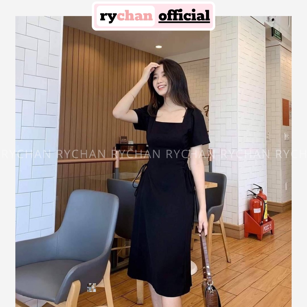 Đầm Xòe Đi Chơi Cổ Vuông Đan Eo Ba Màu Trắng Đen Đỏ - DX820