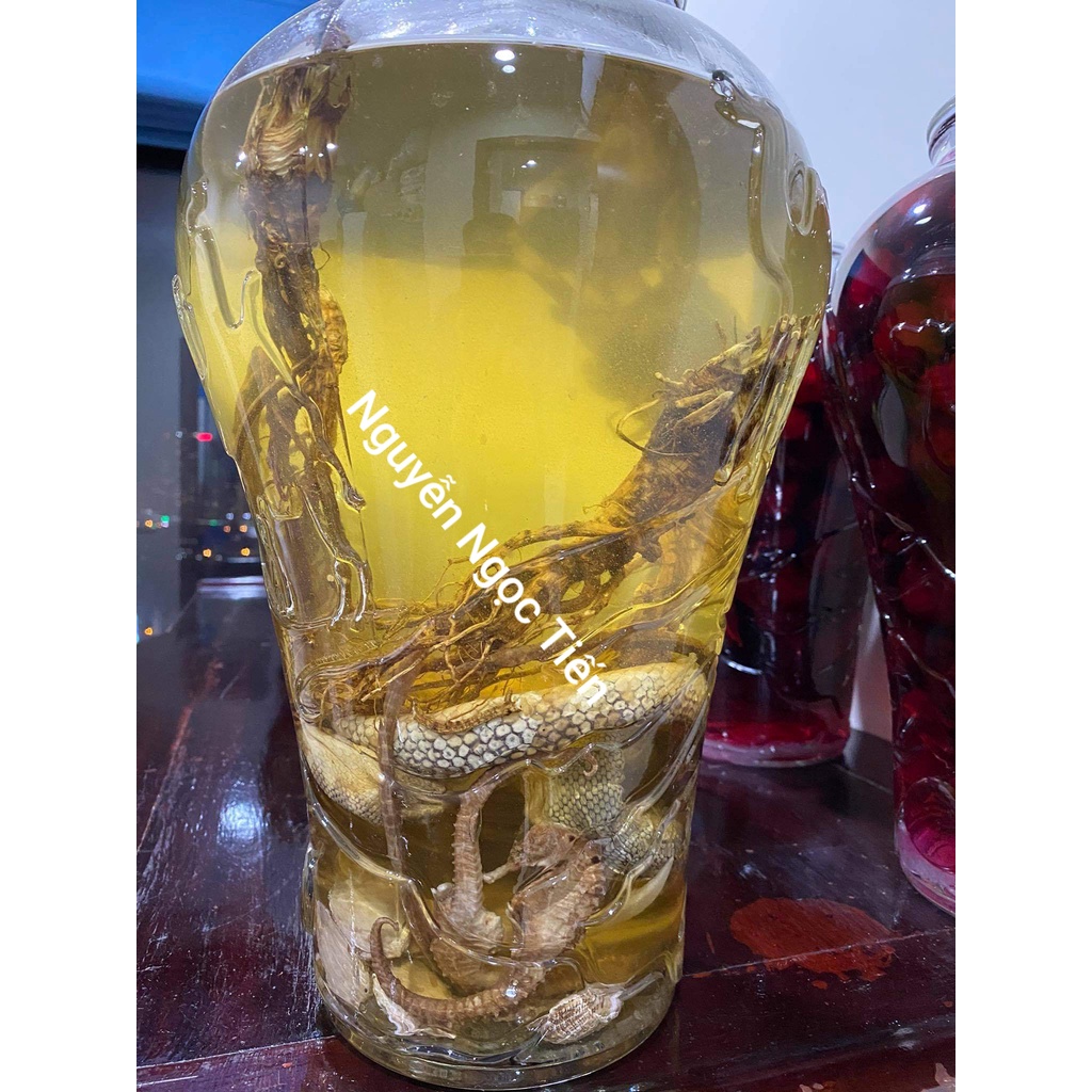 Bình thủy tinh họa tiết LẠC ĐÀ ngâm sâm, nấm, hoa quả trong veo - 10 lít