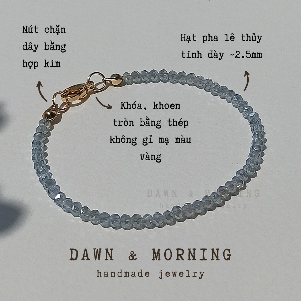Xám trong ánh xanh ~2.5mm - Vòng tay nữ hạt pha lê thủy tinh phong cách vintage cổ điển
