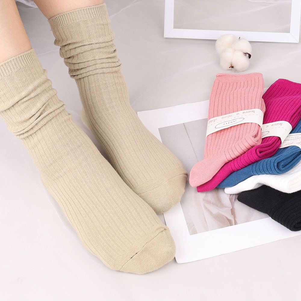 Vớ Thể Thao Cotton Dày Thoáng Khí Họa Tiết Kẻ Sọc Đơn Giản Thời Trang Thu Đông Dành Cho Nữ