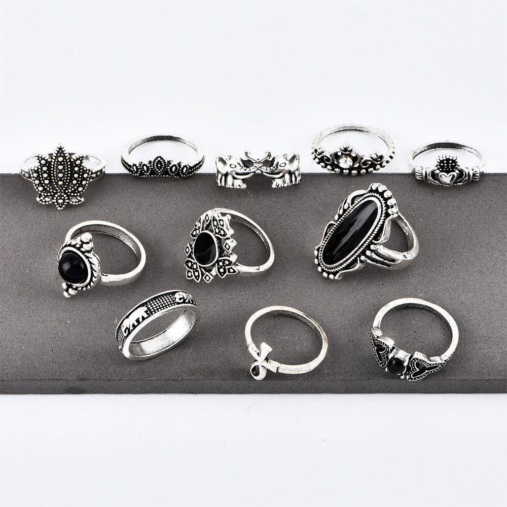 ROSE Set 11 Nhẫn Đeo Đốt Ngón Tay Nhiều Kiểu Phong Cách Gothic