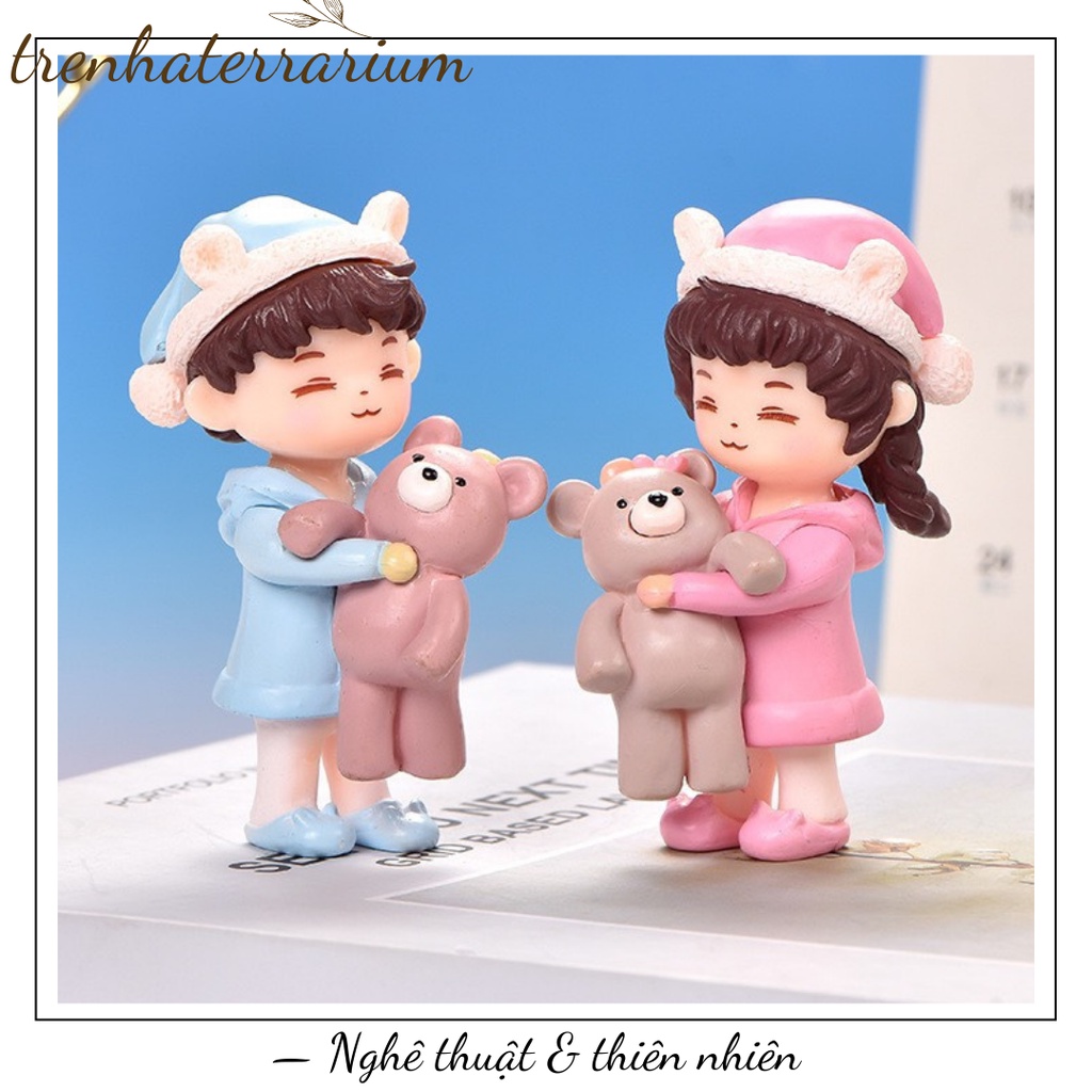 Tiểu cảnh cặp đôi cảnh gấu ôm cặp đôi vi cảnh Tự làm phụ kiện trang trí