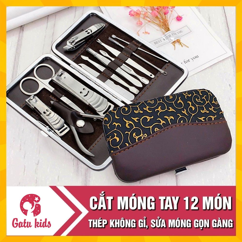Bộ cắt móng tay 12 món thép inox không gỉ, sắc bén nhỏ gọn
