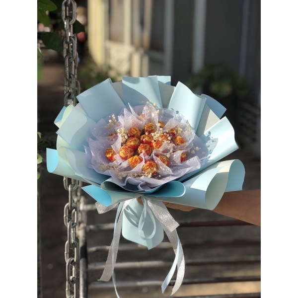 Bó hoa kẹo mút màu xanh 20cNt