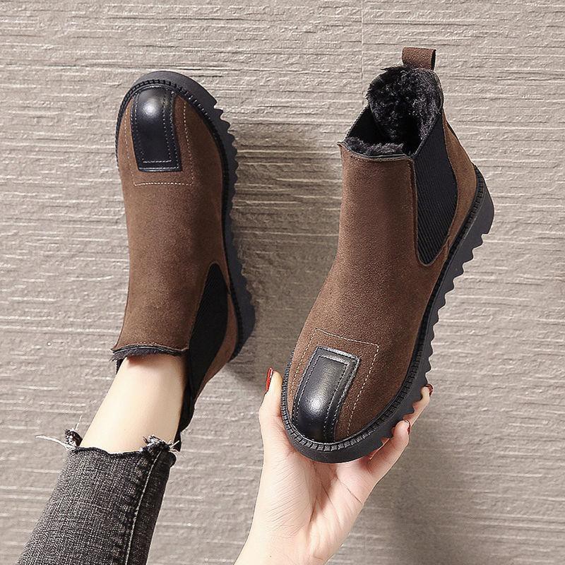 Giày boot martin cổ thấp đế bằng chất liệu cotton dày dặn thời trang cho nữ