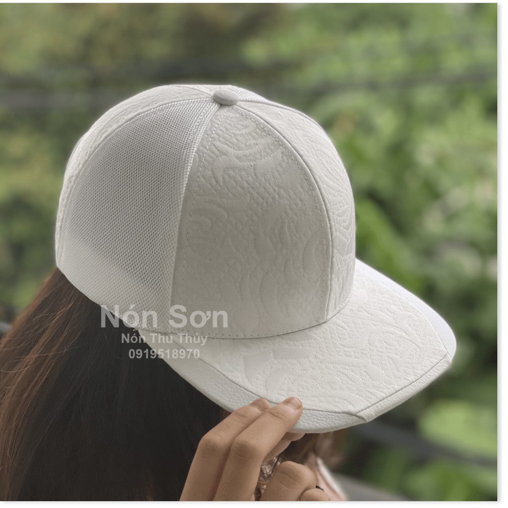 Nón Sơn Snapback Hoa Văn Trắng mỏ ngang bằng phong cách hip hop / Nón Snapback Nón Sơn chính hãng