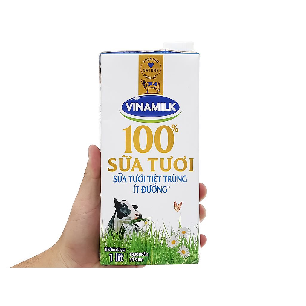 Sữa tươi tiệt trùng Vinamilk 100% Ít đường - Hộp giấy 1L