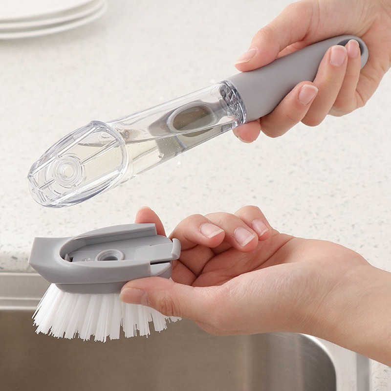 Bàn Chải Cọ Rửa Chén Bát Xoong Nồi 2in1 Có Chỗ Đựng Nước Rửa Chén