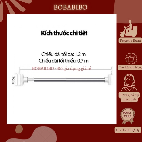 Thanh Xà Phơi Đồ, Thanh Treo Quần Áo Treo Rèm Không Khoan Đục Co Giãn 0.7 -1.2m Chắc Chắn Chịu Lực Đến 10Kg Bobabibo